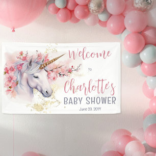 Banderoles Unicorne mystique   Baby shower rose floral fille