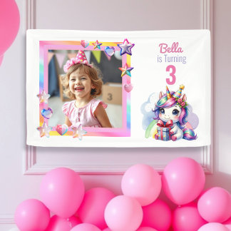 Banderoles Unicorne personnalisée et photo Anniversaire de la