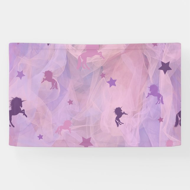 Banderoles unicorne rose et violet et design d'étoiles - fill (Horizontal)