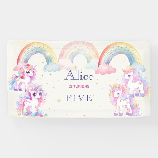Banderoles Unicornes magiques et arc-en-ciel aquarelle annive (Horizontal)