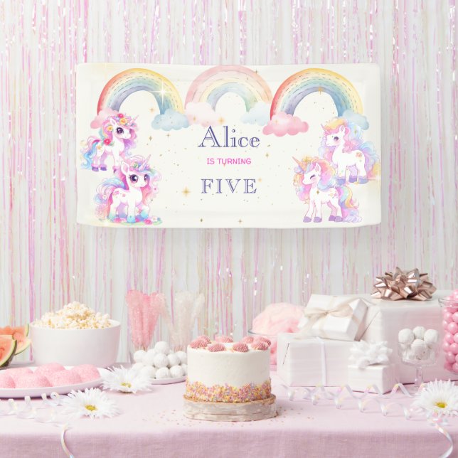 Banderoles Unicornes magiques et arc-en-ciel aquarelle annive (Fête)