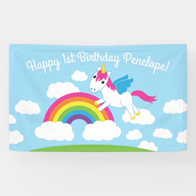 Banderoles Unicorns & Rainbows Mignonne 1er anniversaire Thèm (Horizontal)