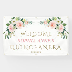 Banderoles Unique Affiche de bienvenue Floral Quinceañera Ros