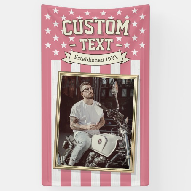 Banderoles USA Flag Custom Photo Banner, Pink Flag Patriotic (Vertical)