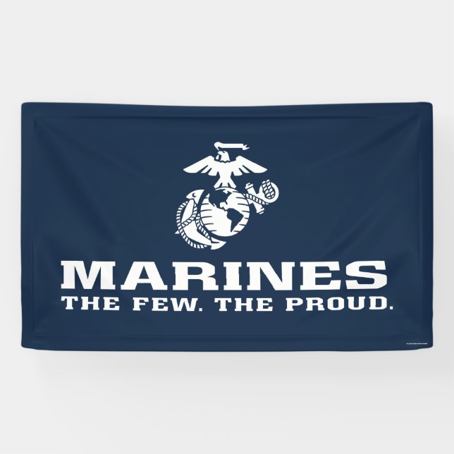 Banderoles USMC Les rares Logo Fiers Empilés - Blanc (Horizontal)