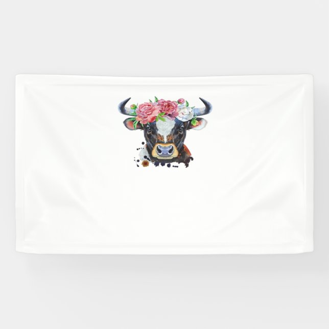 Banderoles Vache couronnée de fleurs T-shirt classique (Horizontal)