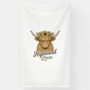 Banderoles Vache des Highlands Amour Tournesol Gravure Vintag