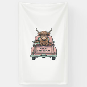 Banderoles Vache des Highlands Camion de Noël Gravure Vintage