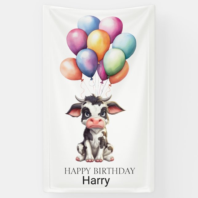 Banderoles Vache noire douce 1er anniversaire (Vertical)