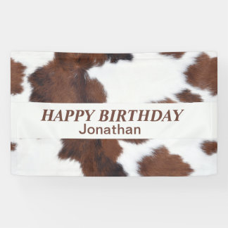 Banderoles vache peau brun JOYEUX ANNIVERSAIRE