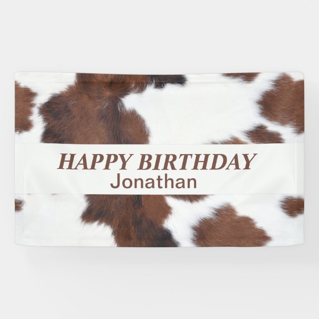Banderoles vache peau brun JOYEUX ANNIVERSAIRE (Horizontal)