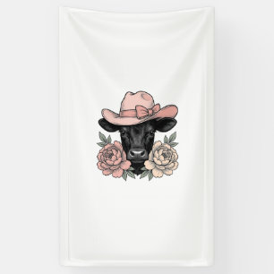 Banderoles Vachette Cowgirl Rose avec Pivoines Vintage Vector