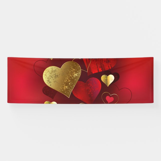 Banderoles Valentines dorées et rouges (Horizontal)