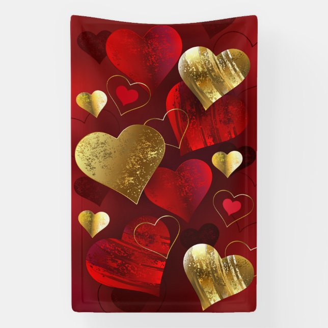 Banderoles Valentines dorées et rouges (Verticale)