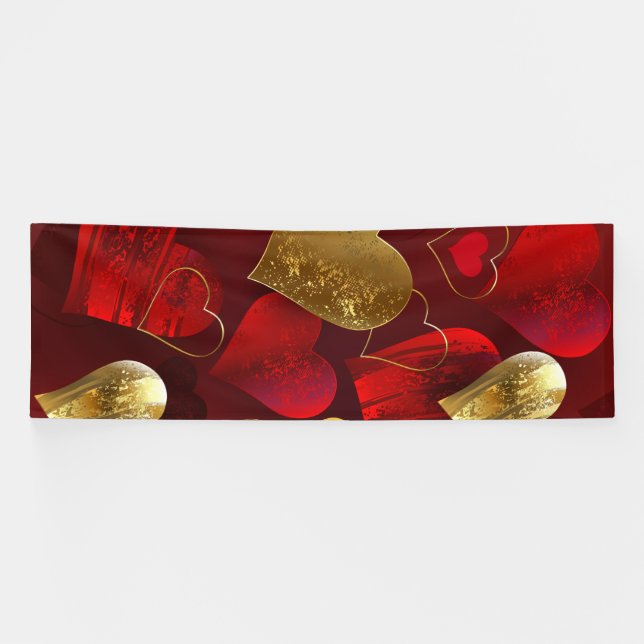 Banderoles Valentines dorées et rouges (Horizontal)