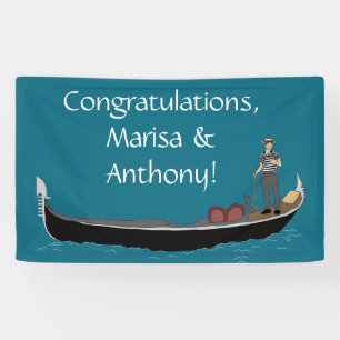 Banderoles Venise, Italie Gondola et Gondolier Turquoise Blue