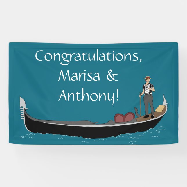 Banderoles Venise, Italie Gondola et Gondolier Turquoise Blue (Horizontal)