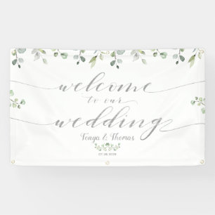 Banderoles Verdure & Argent Fancy Font Calligraphie Bienvenue
