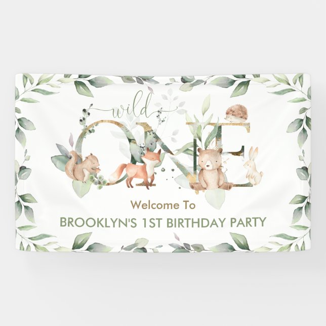 Banderoles Verdure Bois Animaux 1er anniversaire Bienvenue  (Horizontal)