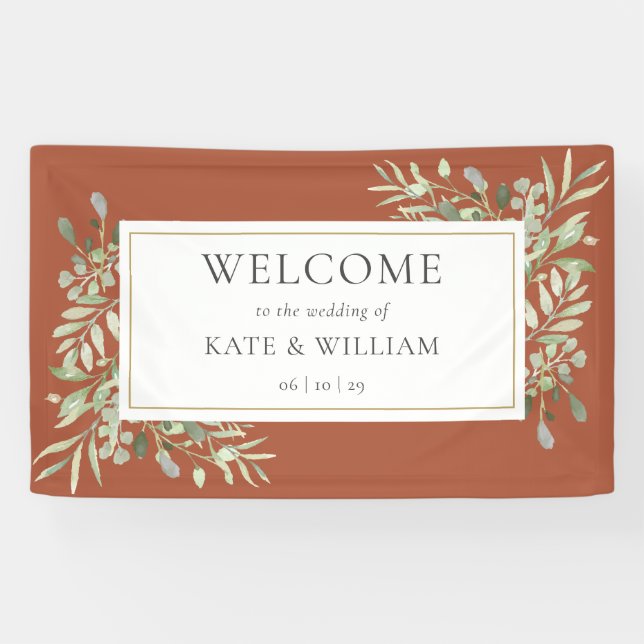 Banderoles Verdure Foliage Terracotta Mariage Bienvenue (Horizontal)