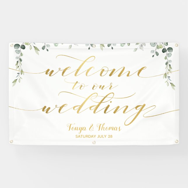 Banderoles Verdure Gold Calligraphie Blanc Bienvenue Au Maria (Horizontal)
