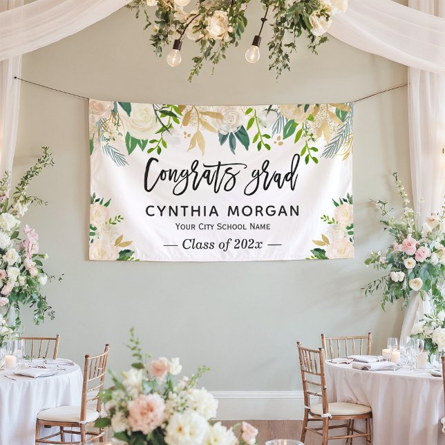 Banderoles Verdure Or d'ivoire Floral Graduate Graduate (Créateur téléchargé)