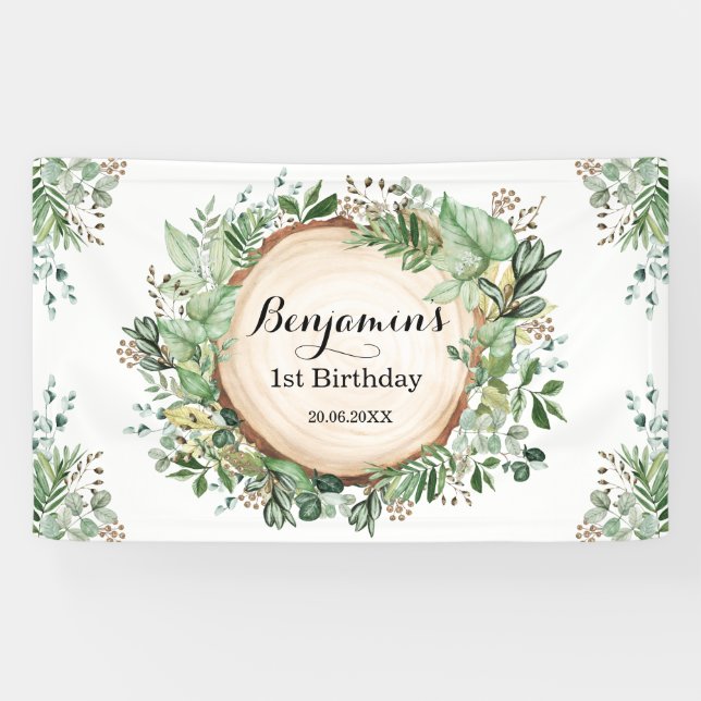 Banderoles Verdure rustique 1er Anniversaire Fête Neutre (Horizontal)