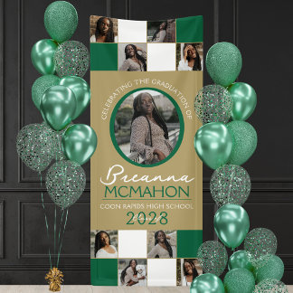 Banderoles Vert & Bronze Gold Photo Collage Graduation Vinyl