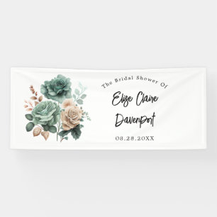 Banderoles Vert émeraude beige pivoine floral douche de maria