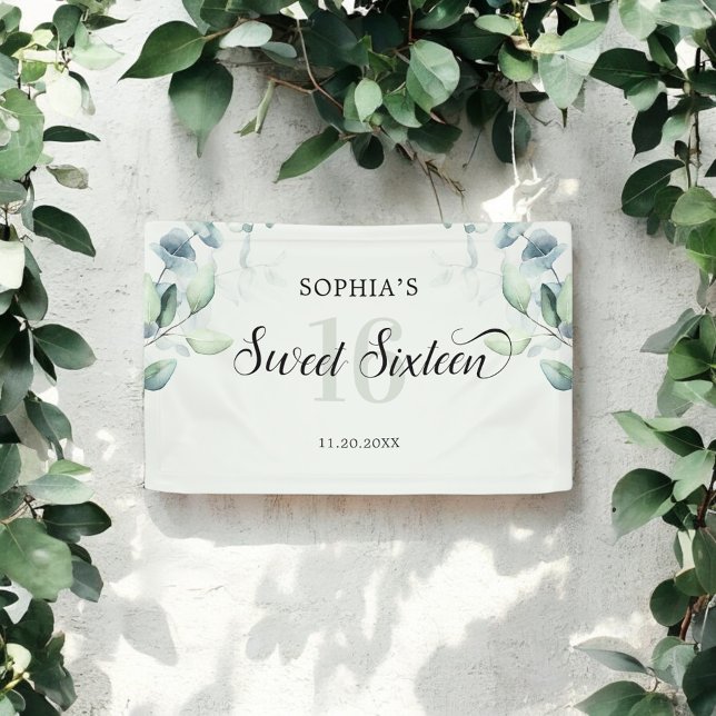 Banderoles Vert Eucalyptus Rustic Sweet 16 (Créateur téléchargé)