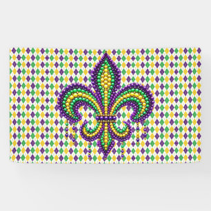 Banderoles Vert jaune pourpre Mardi Gras fleur de lis