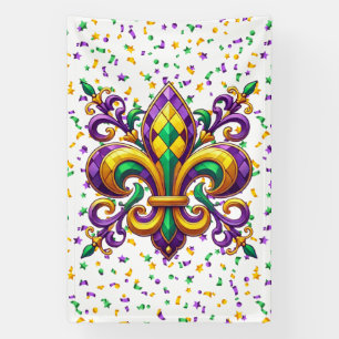 Banderoles Vert jaune pourpre Mardi Gras fleur de lis