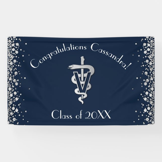 Banderoles Veterinarian Graduation Navy Blue Silver (Horizontal)