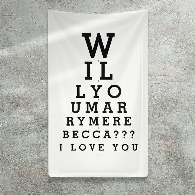 Banderoles Veux-tu m'épouser Graphique d'opticien de proposit (Will You Marry Me Custom Proposal Optician Chart Banner)