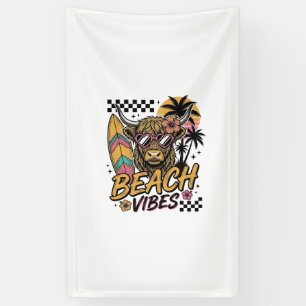 Banderoles Vibes de plage vache highland été art vectoriel_1
