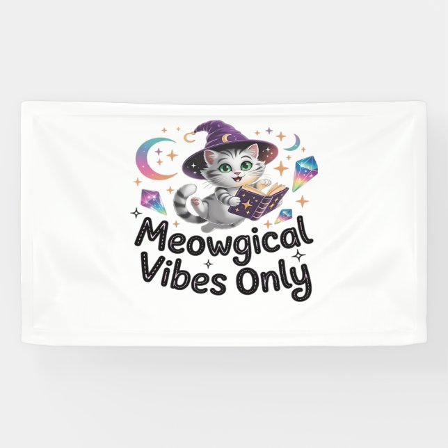 Banderoles Vibes Méowgiques Uniquement, Chat Kawaii Witch Flo (Horizontal)