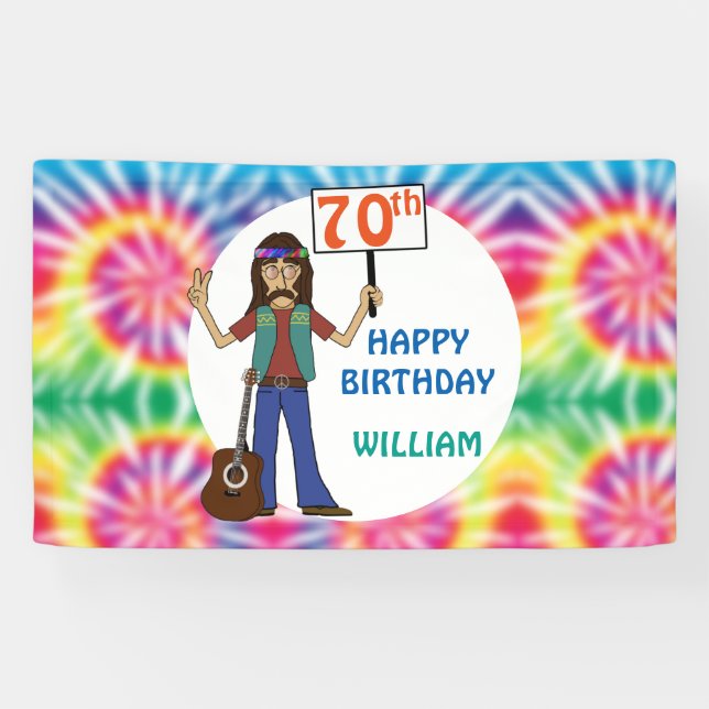 Banderoles Vieux Hippie Hippy Tie Dye 70e fête d'anniversaire (Horizontal)