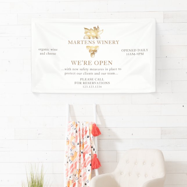 Banderoles Vin Vin Entreprise Vin Or Raisins Nous sommes ouve (En situation)