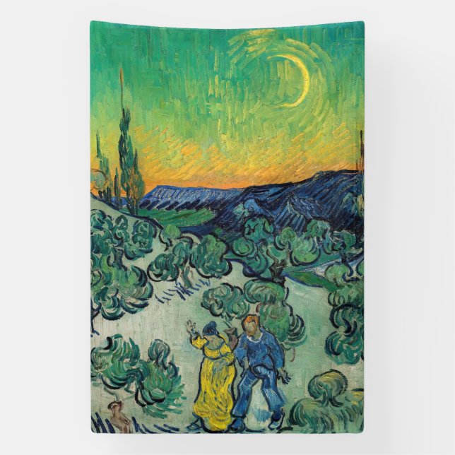 Banderoles Vincent van Gogh - Paysage Lune avec couple (Verticale)