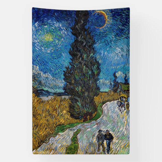 Banderoles Vincent van Gogh - Route avec Cypress et Star (Verticale)