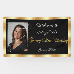 Banderoles Vingt et unième anniversaire, paillettes dorées, s