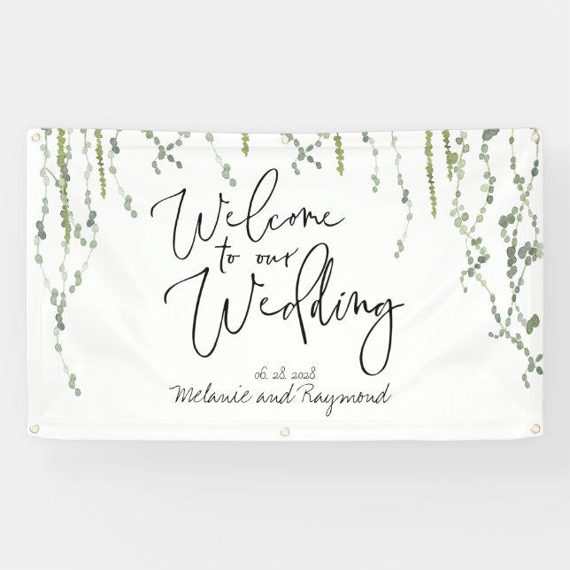 Banderoles Vins De Verdure Bienvenue À Notre Mariage 3x5' (Horizontal)