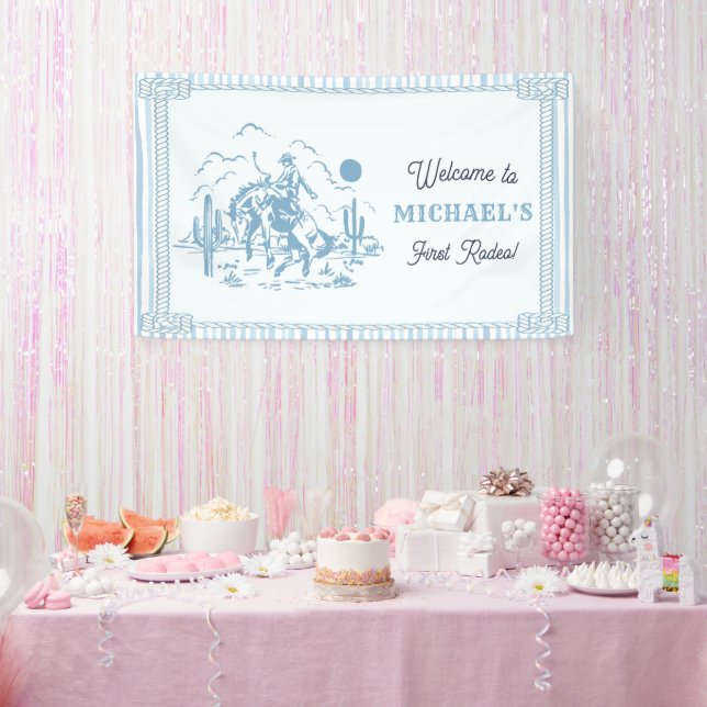 Banderoles Vintage Blue Cowboy 1st Birthday Party (Fête)