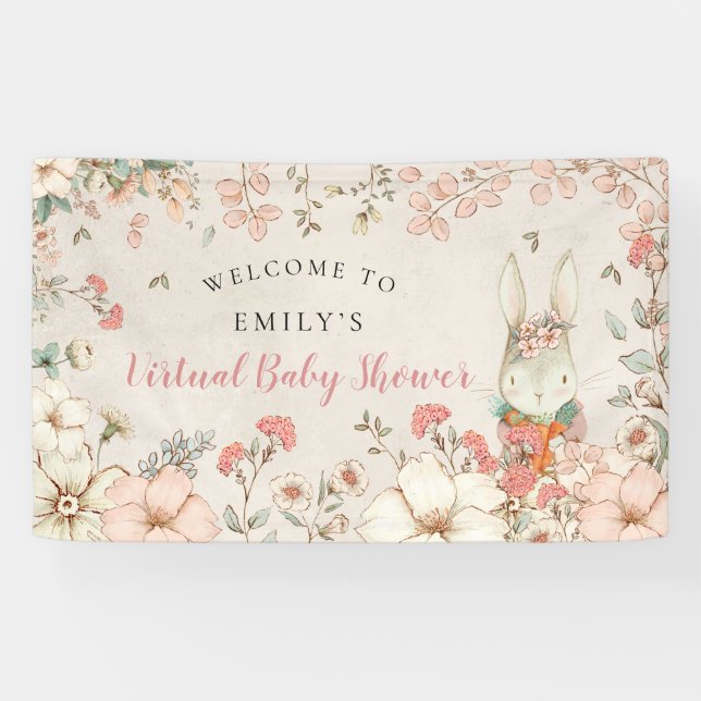 Banderoles Vintage Bunny Girl Bienvenue Baby shower virtuel (Horizontal)