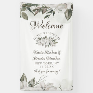 Banderoles Vintage Cherish White Floral Rose Mariage Bienvenu