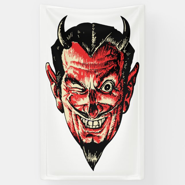 Banderoles Vintage Halloween Red Devil Head (Vertical)