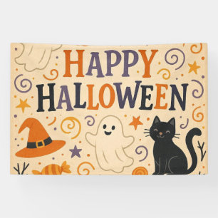Banderoles Vintage, mignon blanc Happy Halloween