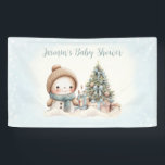 Banderoles Vintage Snowman Blue Christmas Boy Baby shower<br><div class="desc">Bannière de baby shower garçon de Noël mignonne avec un bonhomme de neige adorable,  sapin de Noël avec des cadeaux et de la neige en bleu,  avec des vibes vintages. Personnalisez facilement le texte. - Kate Eden Art</div>