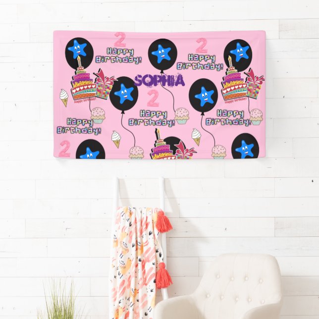 Banderoles Vinyl Banner, Happy 2nd Birthday Banner, #2nd (En situation)