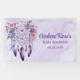 Banderoles Violet Dreamcatcher et Fleurs Baby shower fille